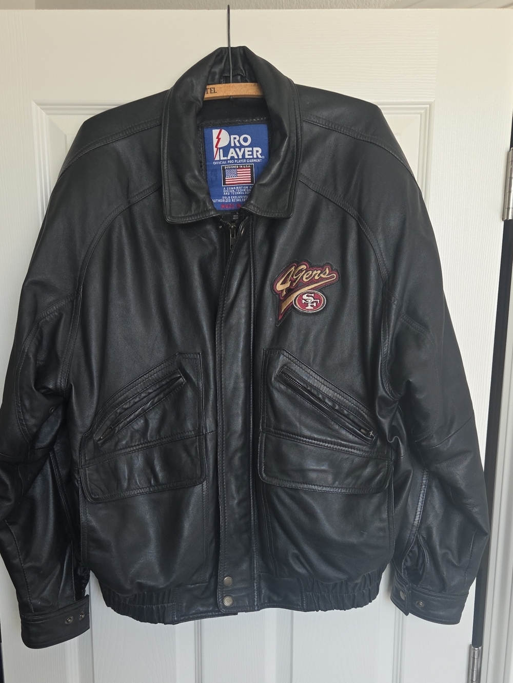 Pro Player Black Leather San Francisco 49ers Embroidered Bomber Jacket